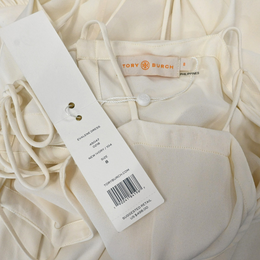 TORY BURCH Evalene New Ivory Sleeveless Tie-Shoulder Maxi Dress Size 8 - Picture 7 of 13